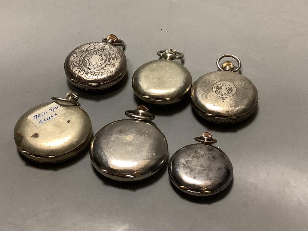 Three base metal Hebdomas pocket watches including one silver and three other Hebdomas style pocket watches (a.f.)